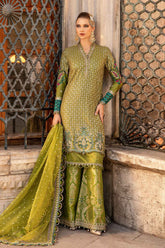 Maria b on emb Dhanak with heavy Emb Dhanak shawl